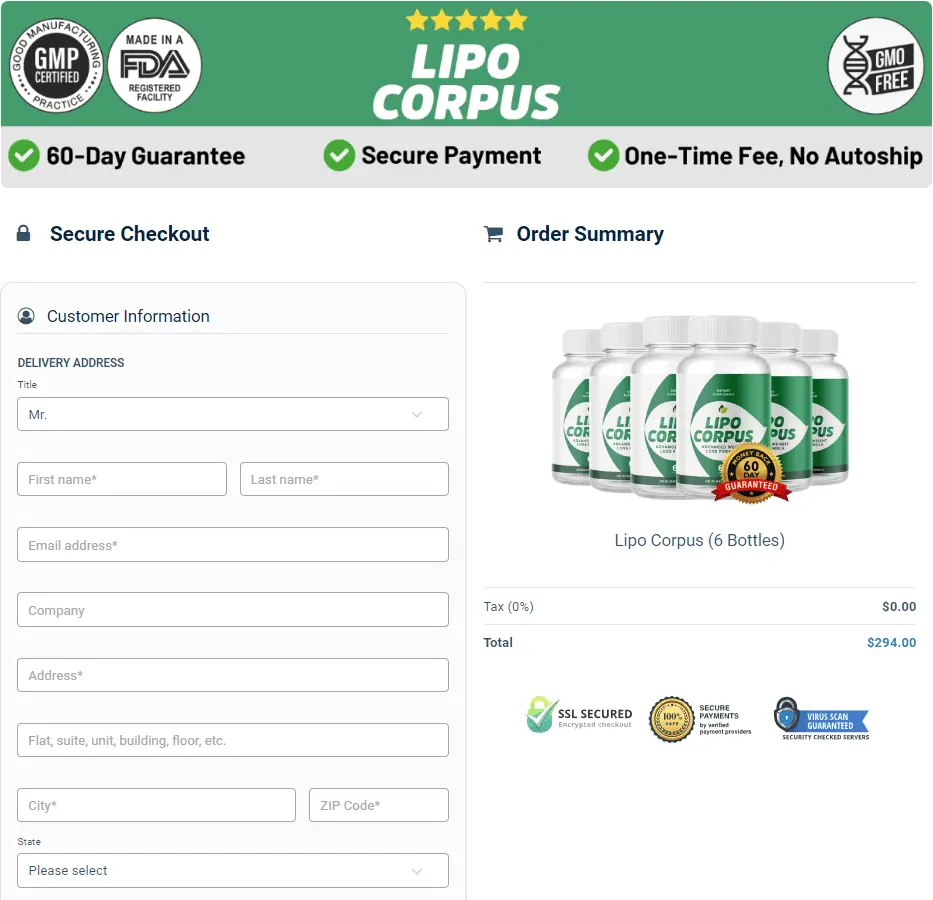 Lipo Corpus order page